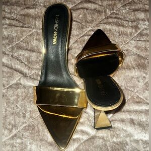 Fashion Nova Metallic Gold Pointed Mules
